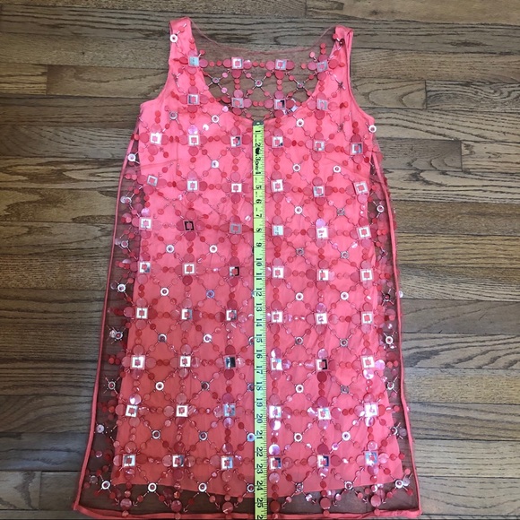 Milly Coral Cocktail Dress Full Sequined Net Sz S - Picture 8 of 8